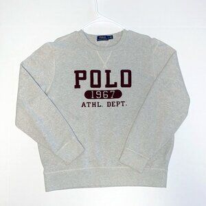 Polo Ralph Lauren Crew Neck Sweater Men’s Size L Grey burgundy graphic